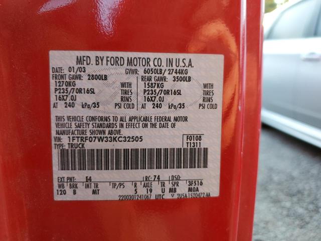 Photo 10 from auction – 2003 FORD F150 with VIN 1FTRF07W33KC32505