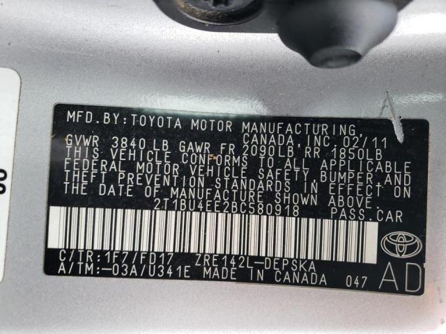Photo 10 from auction – 2011 TOYOTA COROLLA BA with VIN 2T1BU4EE2BC580918