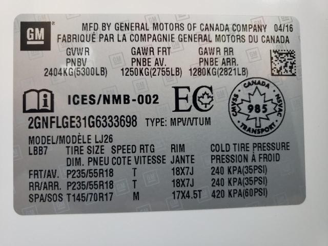 Photo 10 from auction – 2016 CHEVROLET EQUINOX LT with VIN 2GNFLGE31G6333698