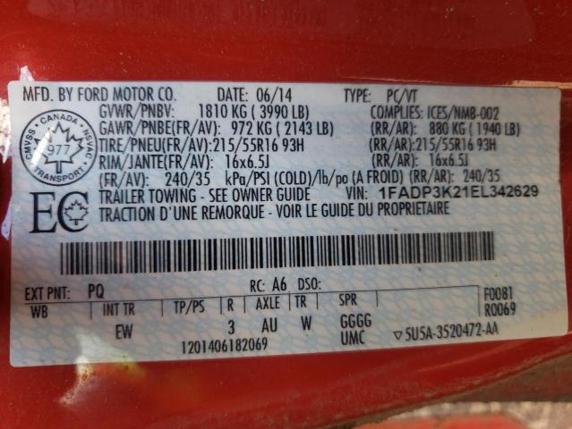 Photo 10 from auction – 2014 FORD FOCUS SE with VIN 1FADP3K21EL342629