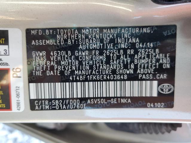 Photo 10 from auction – 2014 TOYOTA CAMRY L with VIN 4T4BF1FK6ER403648
