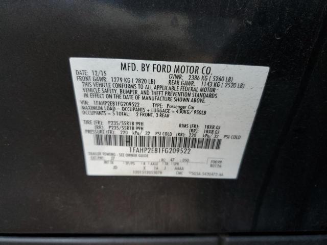 Photo 10 from auction – 2015 FORD TAURUS SEL with VIN 1FAHP2E81FG209522