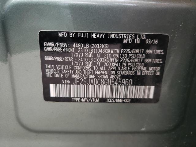 Photo 10 from auction – 2016 SUBARU FORESTER 2 with VIN JF2SJADC8GH545960