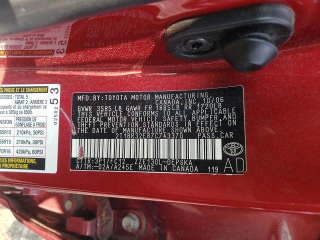 Photo 10 from auction – 2007 TOYOTA COROLLA CE with VIN 2T1BR32E87C743370