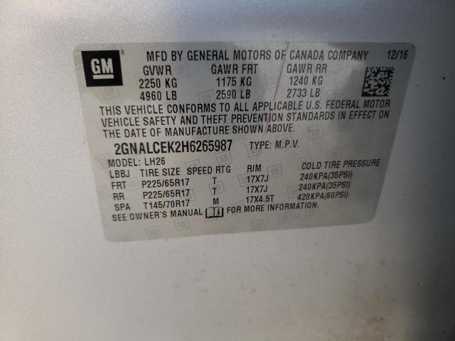 Photo 10 from auction – 2017 CHEVROLET EQUINOX LT with VIN 2GNALCEK2H6265987
