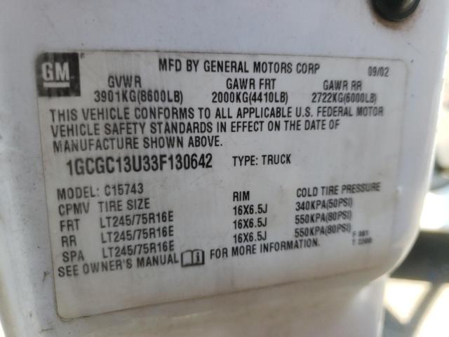 Photo 10 from auction – 2003 CHEVROLET SILVERADO with VIN 1GCGC13U33F130642