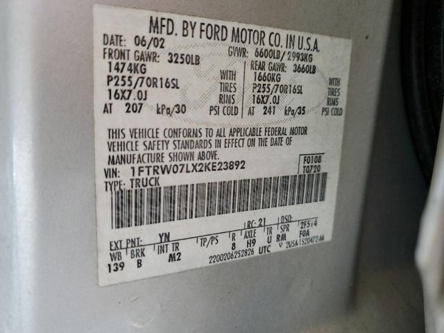 Photo 10 from auction – 2002 FORD F150 SUPER with VIN 1FTRW07LX2KE23892
