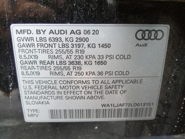 Photo 10 from auction – 2020 AUDI Q7 PREMIUM with VIN WA1LJAF72LD013151