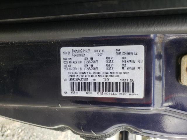 Photo 10 from auction – 1999 DODGE RAM 2500 with VIN 1B7KF2367XJ578443