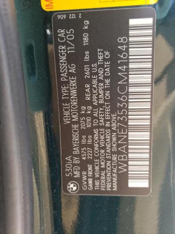 Photo 10 from auction – 2006 BMW 530 I with VIN WBANE73536CM41648