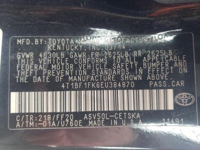 Photo 10 from auction – 2014 TOYOTA CAMRY L with VIN 4T1BF1FK6EU384870