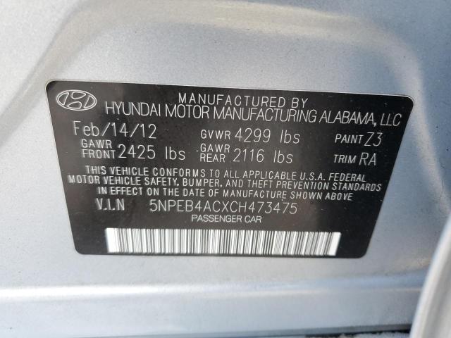 Photo 10 from auction – 2012 HYUNDAI SONATA GLS with VIN 5NPEB4ACXCH473475