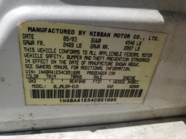Photo 10 from auction – 2004 NISSAN MAXIMA SE with VIN 1N4BA41E54C851695