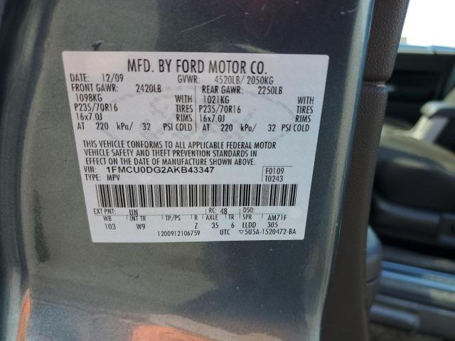 Photo 10 from auction – 2010 FORD ESCAPE XLT with VIN 1FMCU0DG2AKB43347
