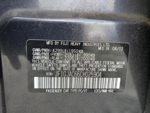 Photo 10 from auction – 2012 SUBARU IMPREZA PR with VIN JF1GJAC66CH025904