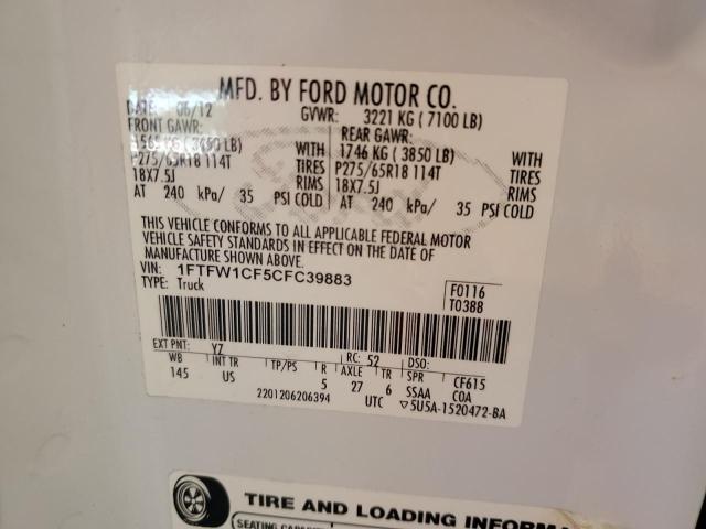 Photo 10 from auction – 2012 FORD F150 SUPER with VIN 1FTFW1CF5CFC39883