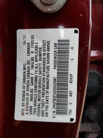 Photo 10 from auction – 2012 HONDA CIVIC LX with VIN 2HGFB2F55CH532087