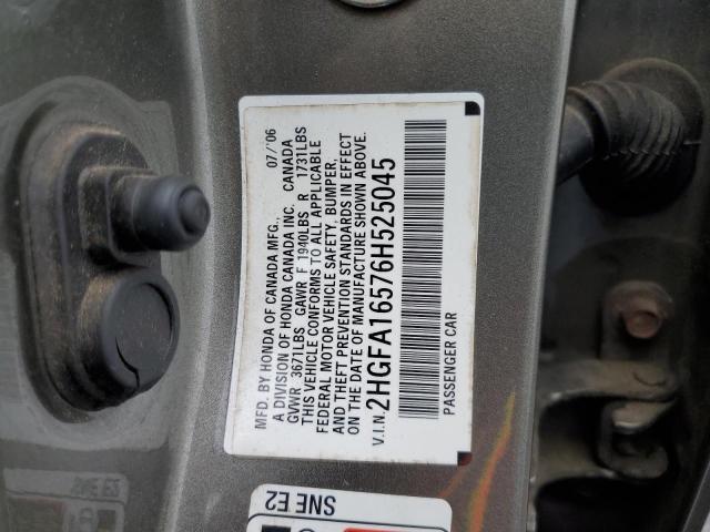 Photo 10 from auction – 2006 HONDA CIVIC LX with VIN 2HGFA16576H525045