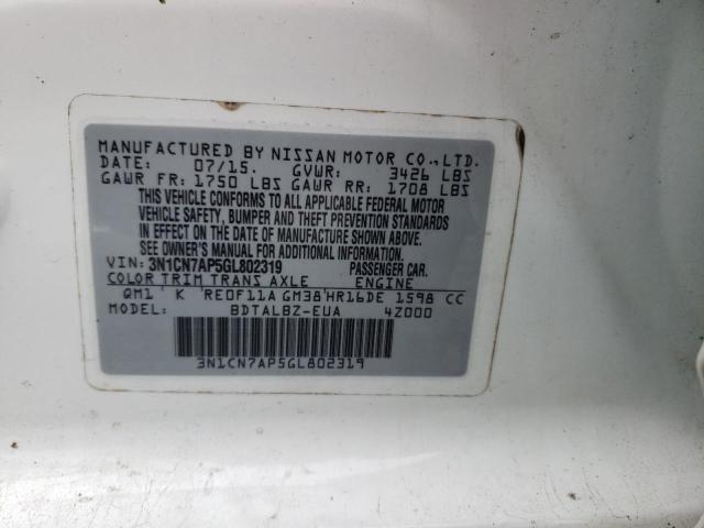 Photo 10 from auction – 2016 NISSAN VERSA S with VIN 3N1CN7AP5GL802319