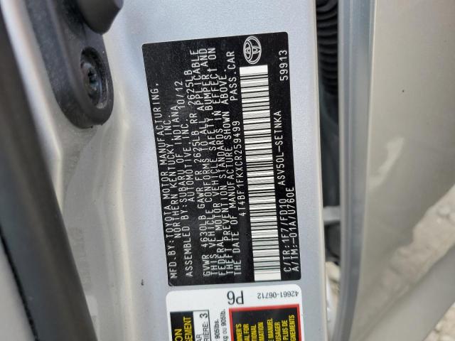 Photo 10 from auction – 2012 TOYOTA CAMRY BASE with VIN 4T4BF1FKXCR259499