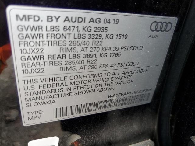 Photo 10 from auction – 2019 AUDI Q8 PRESTIG with VIN WA1FVAF11KD035945
