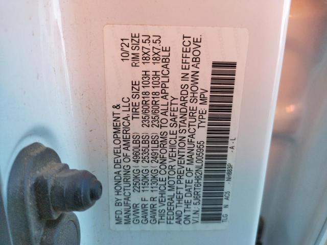 Photo 10 from auction – 2022 HONDA CR-V EXL with VIN 5J6RT6H82NL005955
