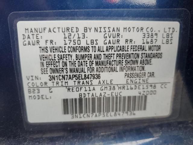 Photo 10 from auction – 2014 NISSAN VERSA S with VIN 3N1CN7AP5EL847936
