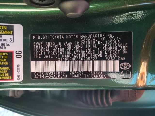 Photo 10 from auction – 2014 TOYOTA COROLLA L with VIN 2T1BURHE8EC205323