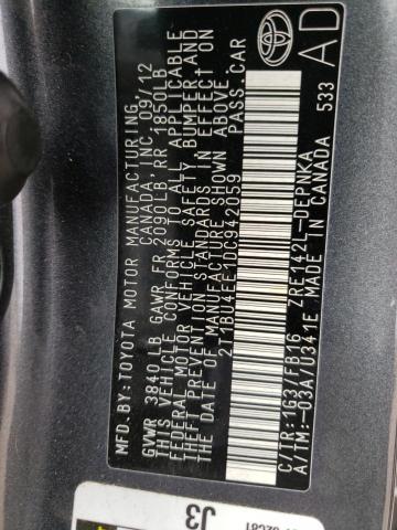 Photo 10 from auction – 2013 TOYOTA COROLLA BA with VIN 2T1BU4EE1DC942059