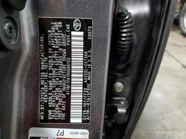 Photo 10 from auction – 2017 TOYOTA CAMRY with VIN 4T1BF1FK1HU689150
