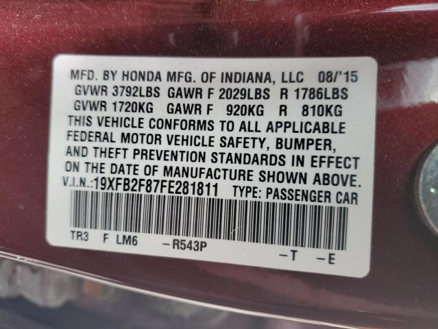 Photo 10 from auction – 2015 HONDA CIVIC EX with VIN 19XFB2F87FE281811