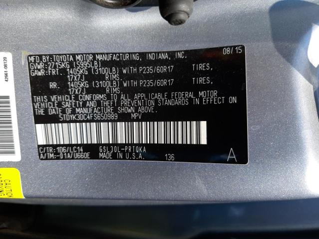 Photo 10 from auction – 2015 TOYOTA SIENNA XLE with VIN 5TDYK3DC4FS650989