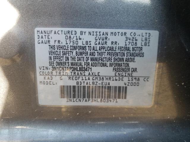 Photo 10 from auction – 2017 NISSAN VERSA S with VIN 3N1CN7AP3HL803471