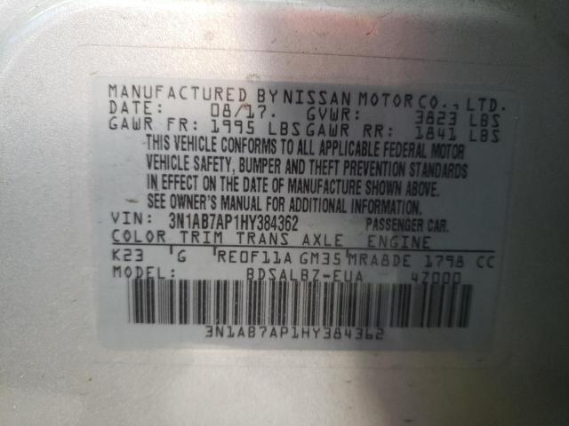 Photo 10 from auction – 2017 NISSAN SENTRA S with VIN 3N1AB7AP1HY384362