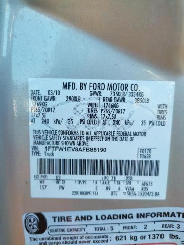 Photo 10 from auction – 2010 FORD F150 SUPER with VIN 1FTFW1EV8AFB85190
