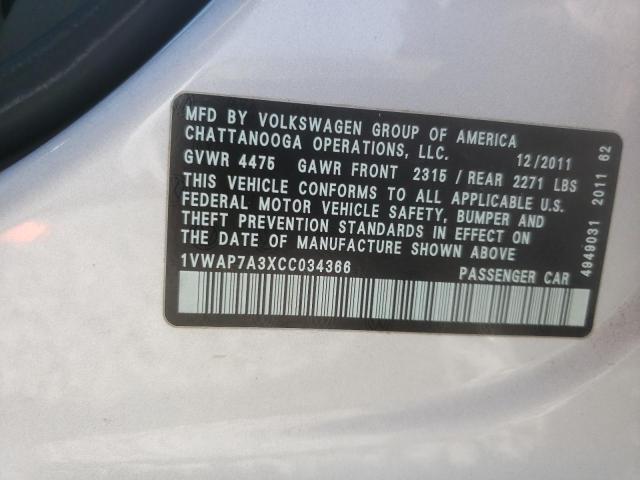 Photo 10 from auction – 2012 VOLKSWAGEN PASSAT S with VIN 1VWAP7A3XCC034366