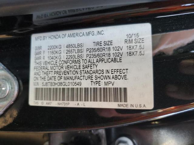 Photo 10 from auction – 2016 ACURA RDX with VIN 5J8TB3H38GL010549