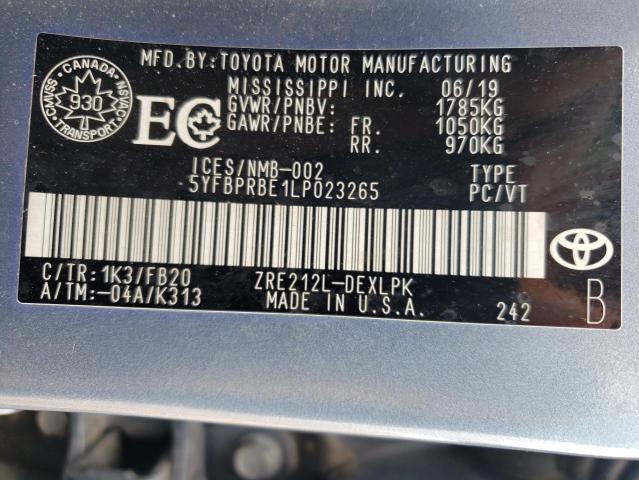 Photo 10 from auction – 2020 TOYOTA COROLLA LE with VIN 5YFBPRBE1LP023265