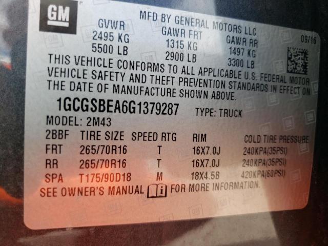 Photo 10 from auction – 2016 CHEVROLET COLORADO with VIN 1GCGSBEA6G1379287