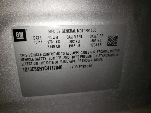 Photo 10 from auction – 2012 CHEVROLET SONIC LT with VIN 1G1JC5SH1C4117040