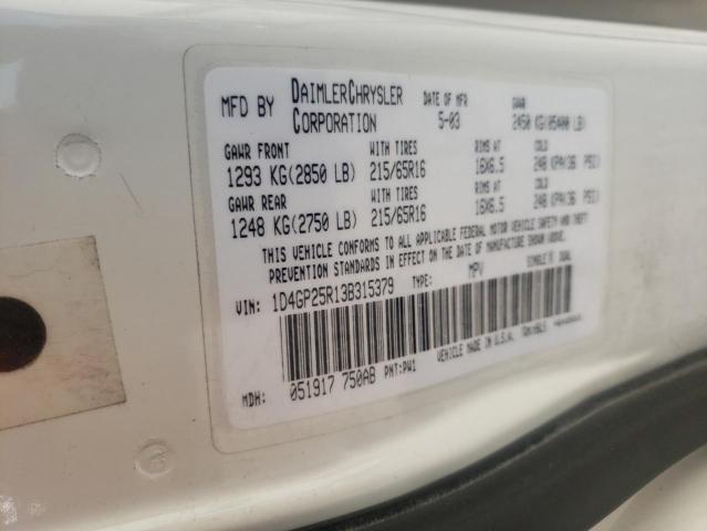 Foto 10 de la subasta – 2003 DODGE CARAVAN SE con VIN 1D4GP25R13B315379