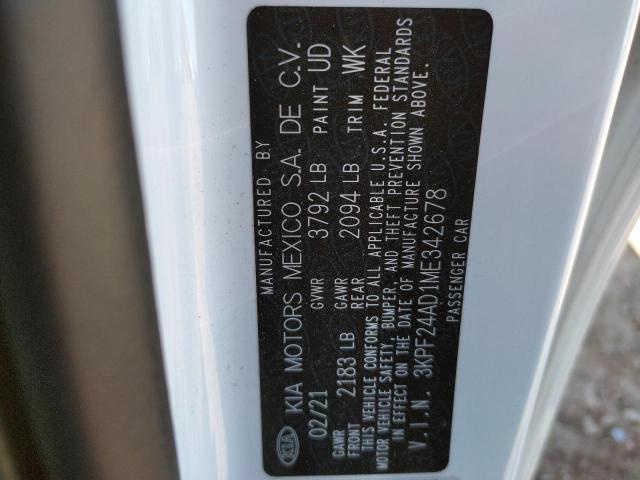 Photo 10 from auction – 2021 KIA FORTE FE with VIN 3KPF24AD1ME342678