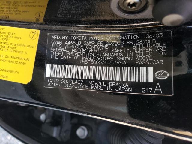Photo 10 from auction – 2003 LEXUS ES 300 with VIN JTHBF30G536013963