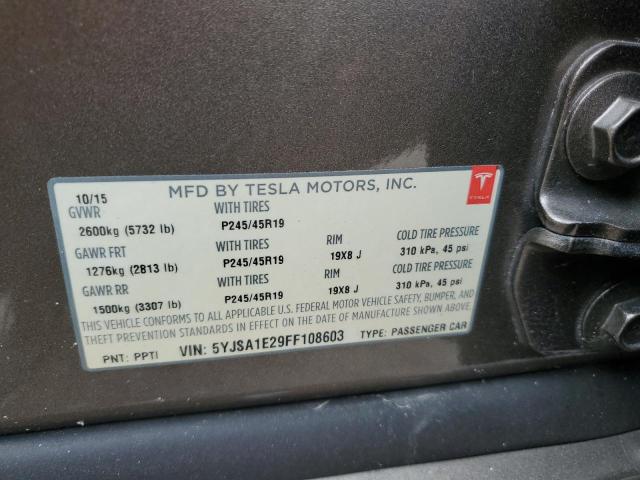 Photo 10 from auction – 2015 TESLA MODEL S with VIN 5YJSA1E29FF108603