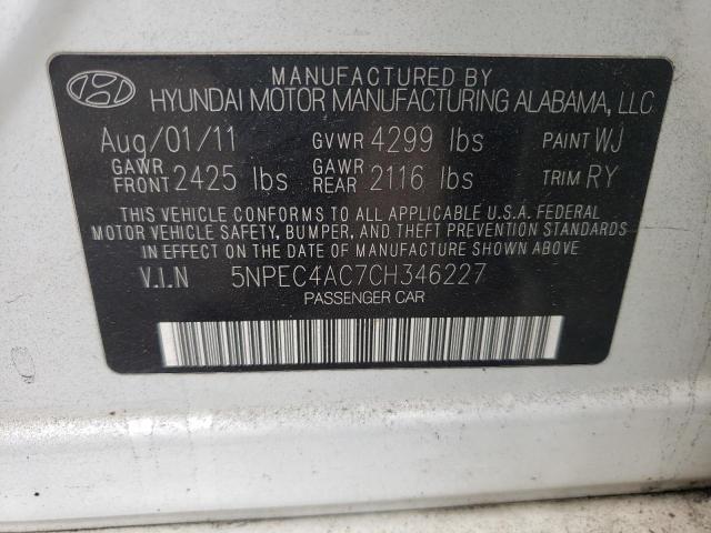 Photo 10 from auction – 2012 HYUNDAI SONATA SE with VIN 5NPEC4AC7CH346227
