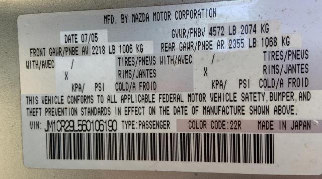 Photo 10 from auction – 2006 MAZDA 5 with VIN JM1CR29L560106190