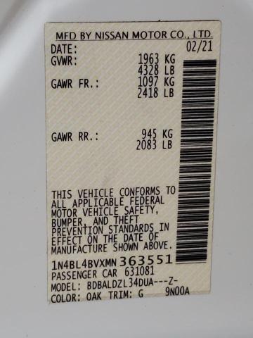 Photo 10 from auction – 2021 NISSAN ALTIMA S with VIN 1N4BL4BVXMN363551
