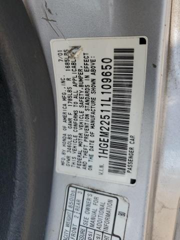 Photo 10 from auction – 2001 HONDA CIVIC LX with VIN 1HGEM22511L109650