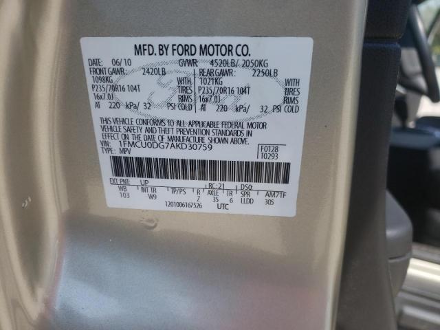 Photo 10 from auction – 2010 FORD ESCAPE XLT with VIN 1FMCU0DG7AKD30759
