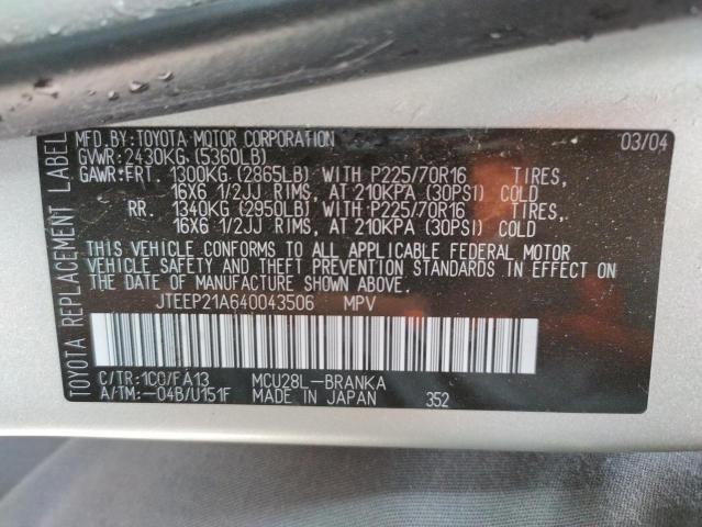 Photo 10 from auction – 2004 TOYOTA HIGHLANDER with VIN JTEEP21A640043506